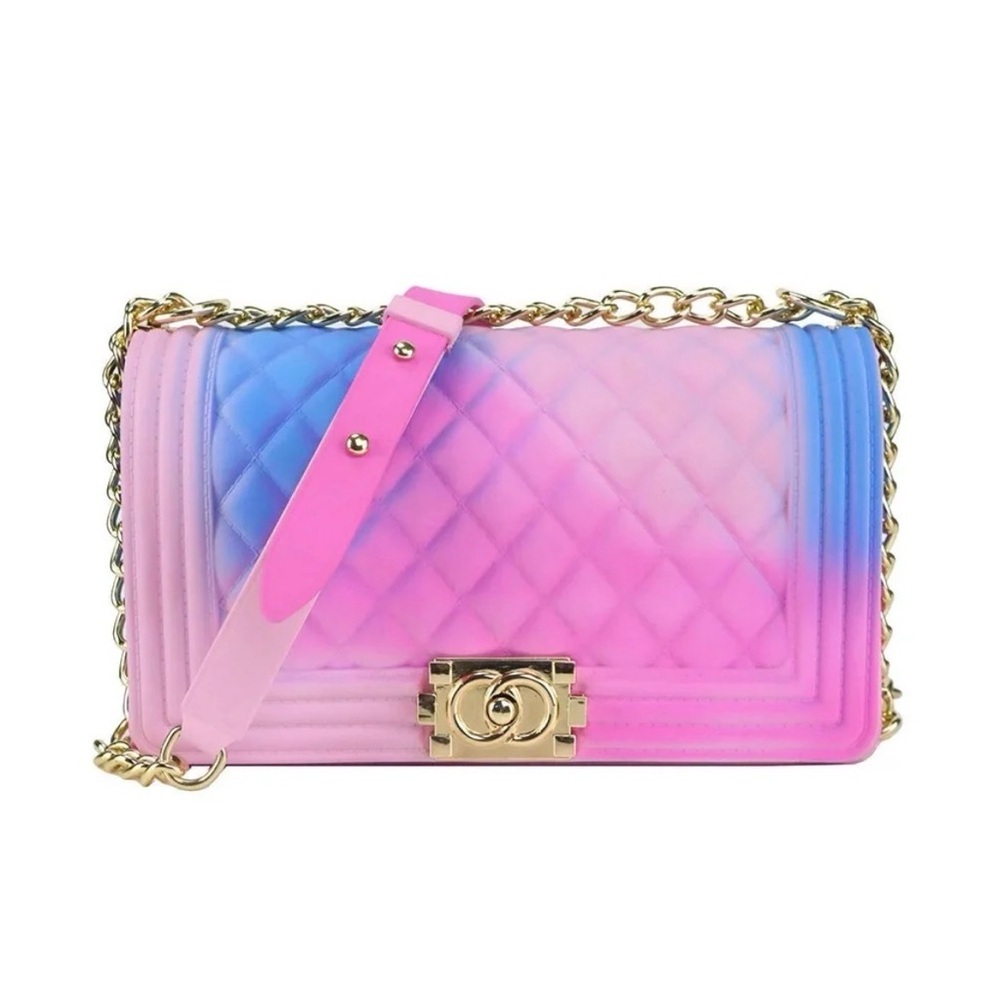 Empiria Rainbow Shoulder
Crossbody Bag Pink/Blue w/Gold Tone
Chain